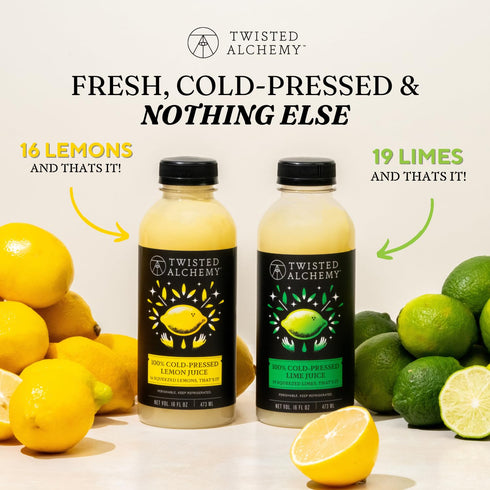 Twisted Alchemy 16 oz Cold Pressed Eureka Lemon Juice Hand Squeezed, All Natural, Non-GMO, No Sugar Added, Preservative