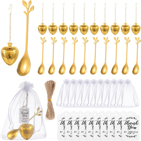 Generic 25 Sets Wedding Keepsakes for People, Bridal Shower Gifts, Tea Gathering Kit with Leaf Tea Spoons, Heart Tea