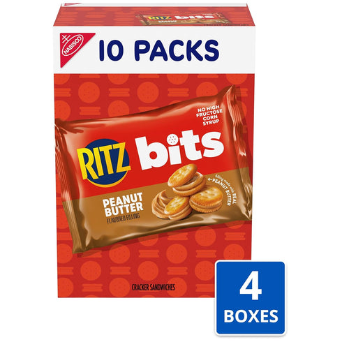 40 Packs (4 RITZ Bits Peanut Butter Sandwich Crackers, Bulk Lunch Snacks, Snack Boxes)