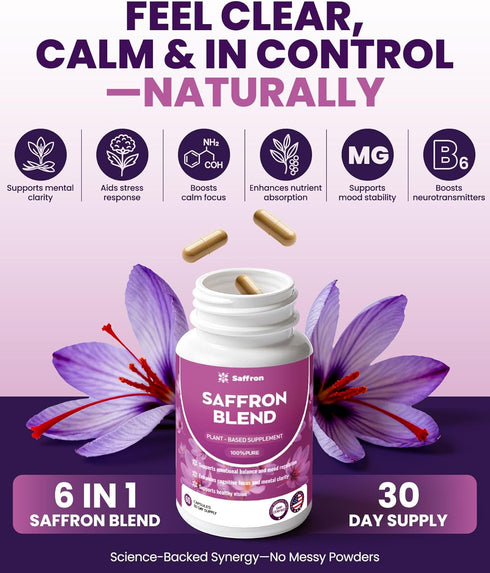 ZonaVitalis B6 60 Capsules(30 Saffron Supplements for Men & Women - Mood, Energy & Vision Support - Saffron, Magnesium