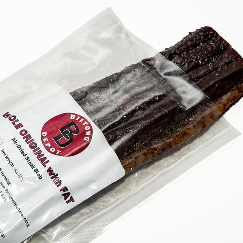 1lb (2 8oz Biltong Depot Original Beef Biltong Slab with Fat x Slabs) | Air-Dried Beef Jerky Snack | High Protein |