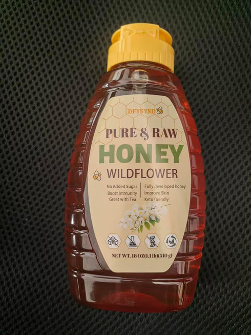 DFYSYSD 100% 18oz/510g, Wildflower Honey, Raw Unfiltered Honey, Natural and Pure, Fresh Sweetness, Floral, a Hint