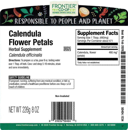 8 oz, Frontier Co-op Dried Calendula Flower Petals, Bulk Bag - For Herbal Teas, Culinary Use, and DIY Skincare