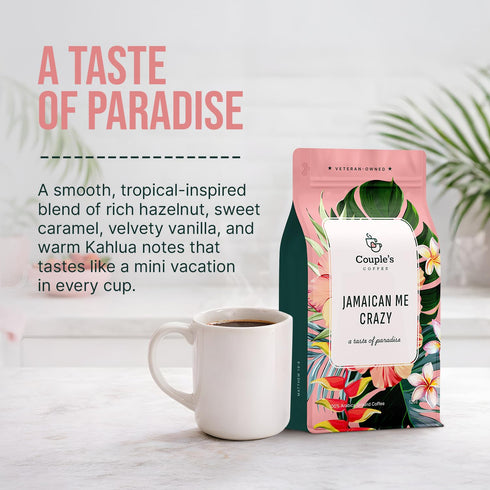 100% 12oz 34 Couples Coffee Ground Coffee | Gives Back to Military Families | Jamaican Me Crazy | Vanilla, Caramel