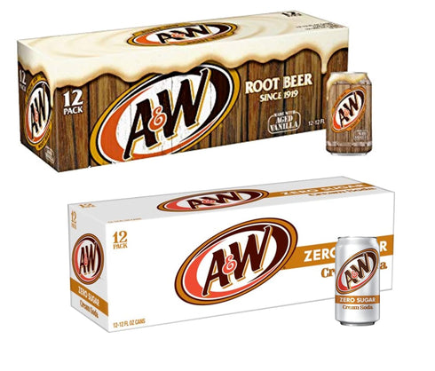 A&W Original Classic Root Beer Cream Soda & Zero Sugar Soda Beverage