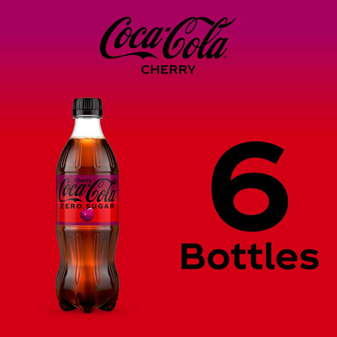 16.9 oz, 6 Pack Coca-Cola Zero Sugar Cherry Diet Soda Soft Drink, fl