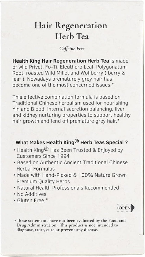 Health King Hair Regeneration Herb Tea, 20 Count Box, Teabags