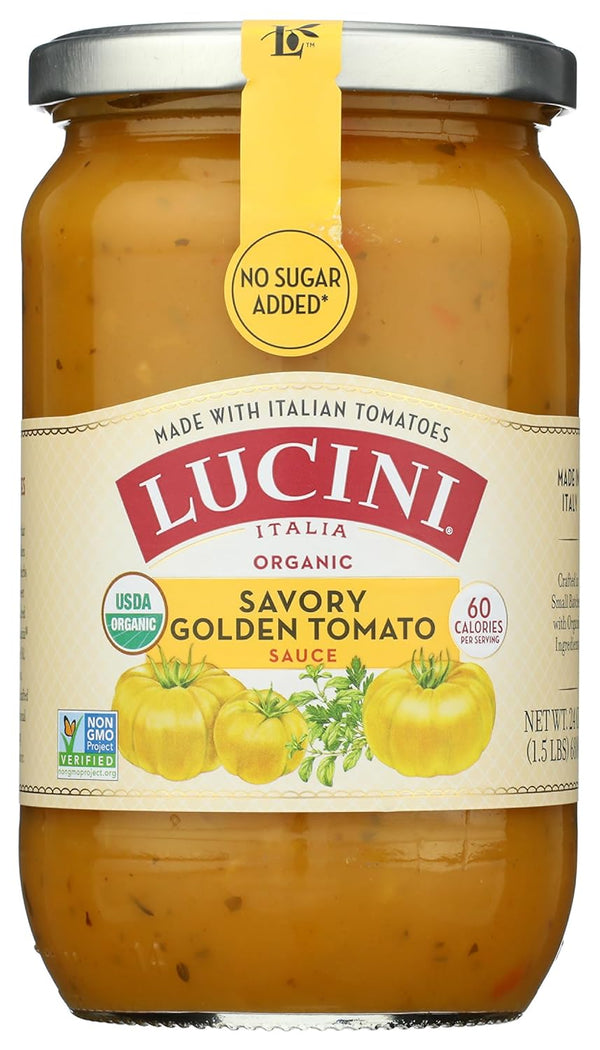 Lucini Organic Golden Tomato Sauce, Classic Italian Sauce in Glass Jar, 24 oz, No Sugar Added