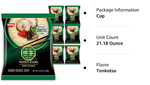 3.53 (Pack 6) Nissin RAOH Ramen Noodle Soup, Tonkotsu, Ounce
