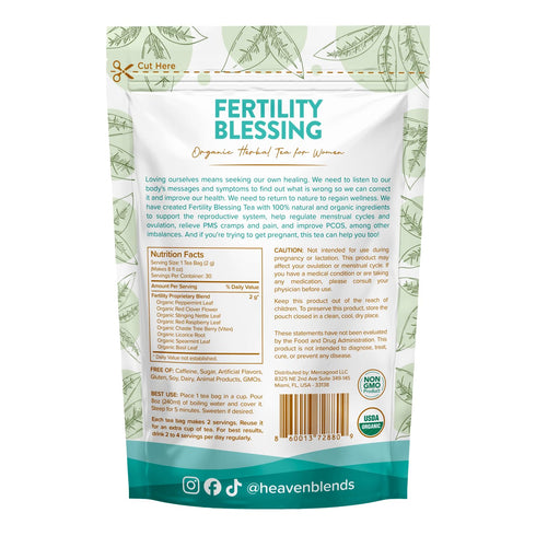 30 Heaven Blends Fertility Blessing Tea for Women Red Raspberry Leaf, Peppermint, Chaste Tree Berry (Vitex), Red