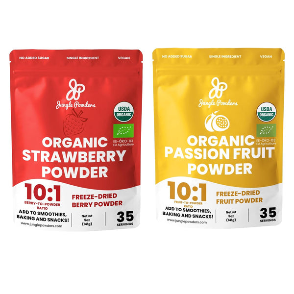 Jungle Powders Organic Strawberry Powder 5oz & Organic Passion Fruit Powder 5oz