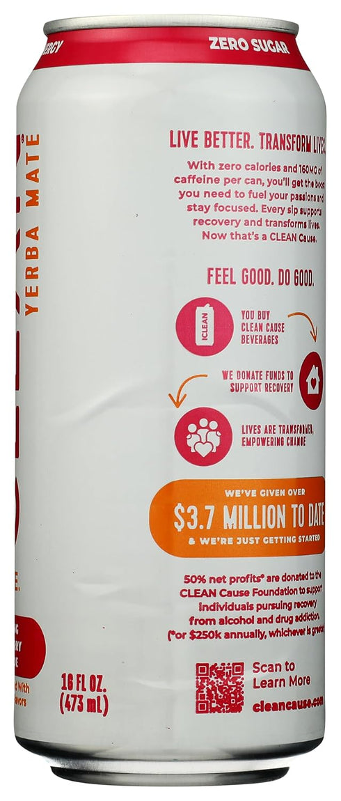 16 Oz Clean Cause Organic Strawberry Lemonade Sparkling Yerba Mate, Fl