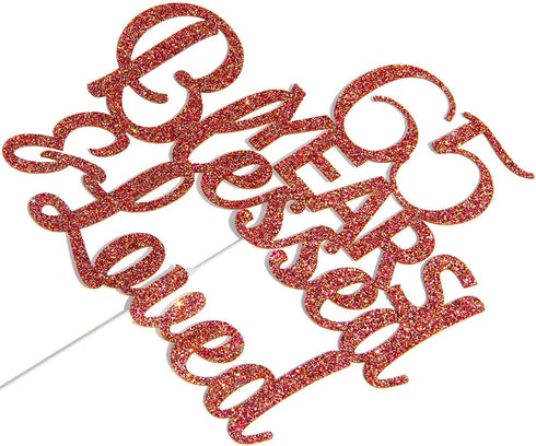 Rose Gold Glitter Cake Topper - 65 Years Blessed & Loved, 65th Birthday / Anniversary Party Decoration