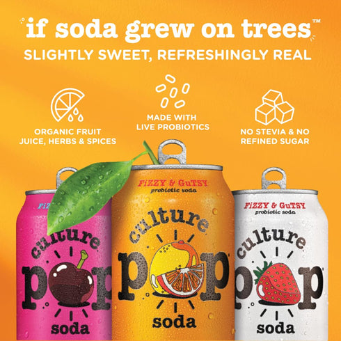 (Multipack, 12ct, 144 oz) Culture Pop Soda, Noah Kahan's Sparkling Black Cherry, Probiotic Low Sugar Soda, Sparkling