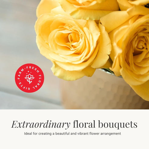 24 BloomsyBox - Yellow Roses - Long Stems,Long Lasting, Hand-Tied in Eco-friendly,Vase Not Included, Fresh Flowers