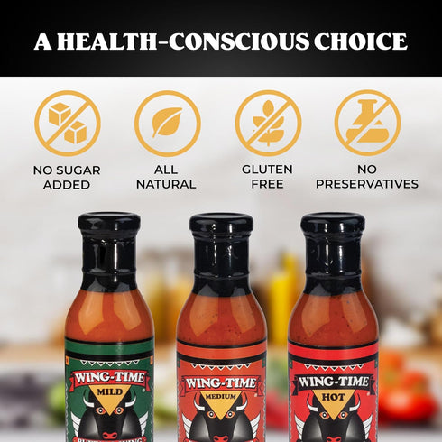 Pack, 3 Pack Wing-Time Buffalo Wing Sauce Variety Mild Medium Hot