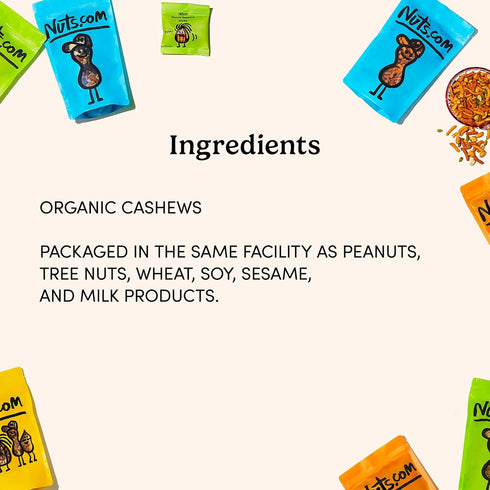 2 Nuts.com Raw Organic Cashews Healthy Snack for Adults & Kids, Creamy & Buttery Flavor, Good Source of Protein, Iron