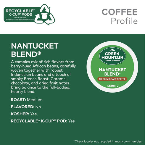 72 Count Green Mountain Coffee Roasters Nantucket Blend, Single-Serve Keurig K-Cup Pods, Medium Roast Coffee Pods
