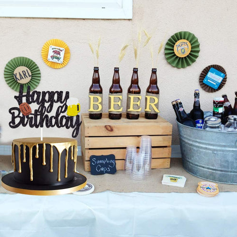Cheers Cake Topper - Gold Glitter Cheers to 30 40 50 60 Years Birthday Decoration, 7.5x4.6 inches, 1 pcs