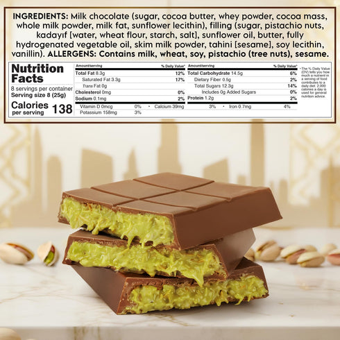 7oz Dubai Chocolate Bar - Premium Pistachio, Belgian Chocolate and Crispy Kataifi Layers | Luxury Chocolate Gift |