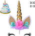 Unicorn Cake Topper, Handmade Party Decoration Supplies with Gold Horn for Birthday, Baby Shower, Wedding