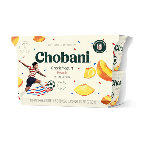 Chobani Non-Fat Greek Yogurt Peach on the Bottom 5.3oz 4-pack
