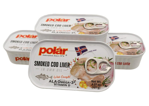 4.27 oz Omega-3, (Pack 12) MW Polar Smoked Cod Liver in Oil Wild-Caught, Rich in Ready to Eat Premium Quality Seafood