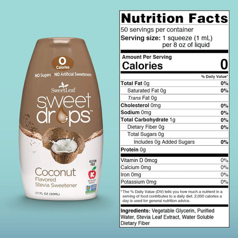 SweetLeaf Sweet Drops Coconut Stevia Liquid Sweetener, 1.7 Fl Oz Each (Pack of 2)