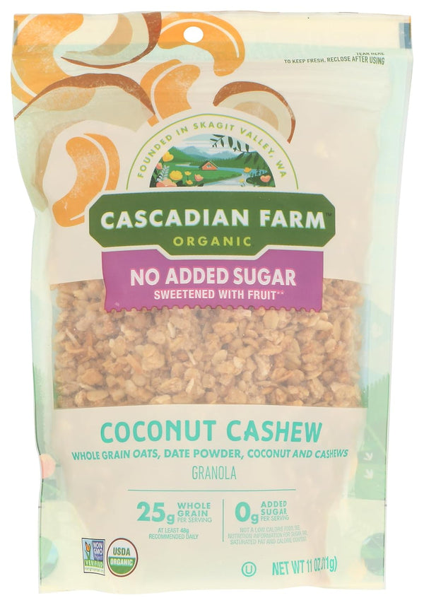 Cascadian Farm Organic Coconut Cashew Granola Cereal, No Added Sugar, 11 Ounces (Pack Of