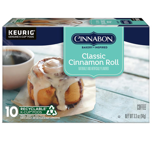 CINNABON 60 Count, (6 Packs 10) Classic Cinnamon Roll Coffee, Keurig Single Serve K-Cup Pods, Light Roast Coffee
