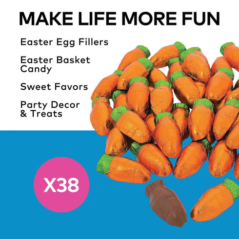 1 Pack 38 Fun Express Chocolate Candy Bulk Individually Wrapped - Premium Milk Chocolate Carrots for Easter Basket