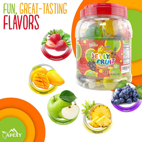 APEXY 46.9oz (1330g) Jelly Fruit Candy Assorted Fruit Flavors, Halloween Treat Juicy Chewy Gel Snacks, Kids & Adults