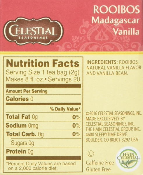 Celestial Seasonings Madagascar Vanilla Rooibos Herbal Tea, 20 ct