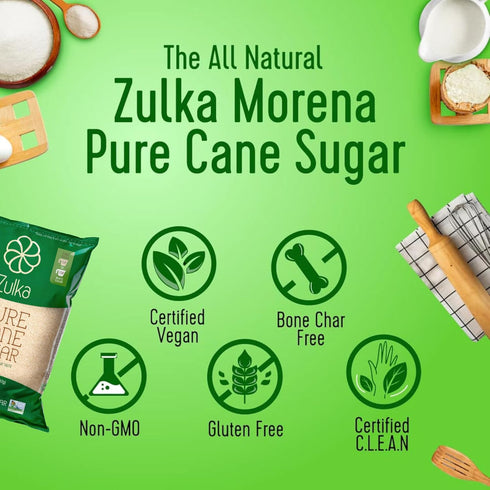 2 Lb Zulka Pure Cane Sugar, - All-Natural, Non-GMO, Certified Vegan, Bone-Char Free & Kosher Pareve