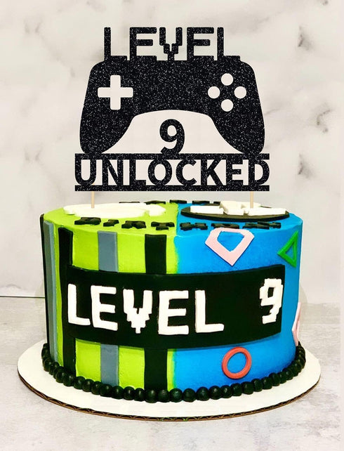 Level 9 Unlocked Cake Topper, Video Game Cake Topper for 9th Birthday Party Decoration