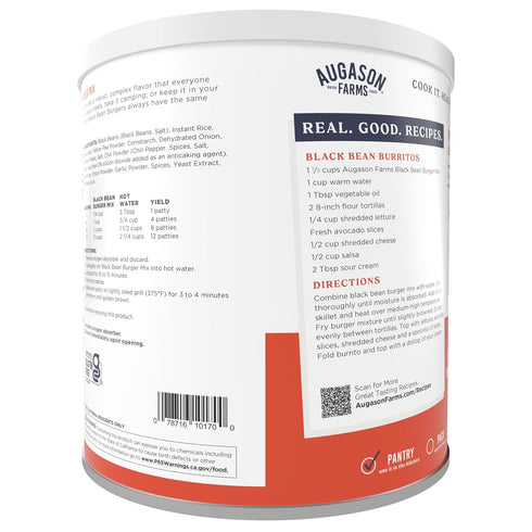38 Augason Farms Black Bean Burger Mix Can, Certified Gluten Free, Emergency Food Supply, Everyday Meals, Servings