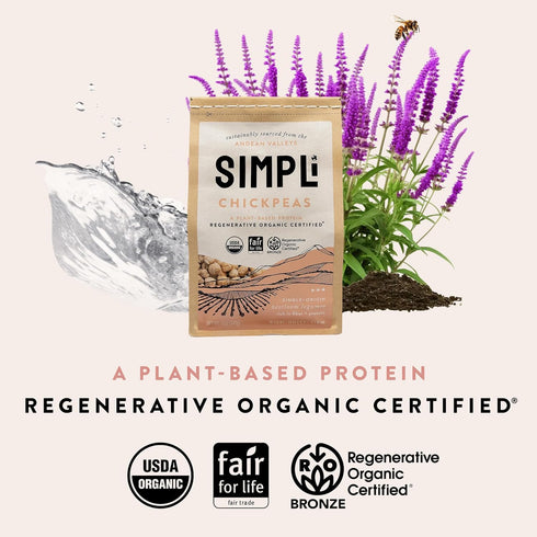 (4 Pack, 12 oz SIMPLi Regenerative Organic Certified Chickpeas, High in Fiber and Protein, Plant-Based Protein
