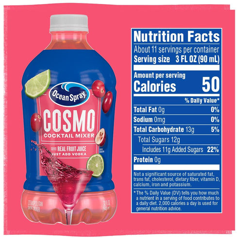 Ocean Spray Cosmopolitan Cocktail Mixer, Drink Mixer with Real Fruit Juice, 32 Fl Oz Bottle
