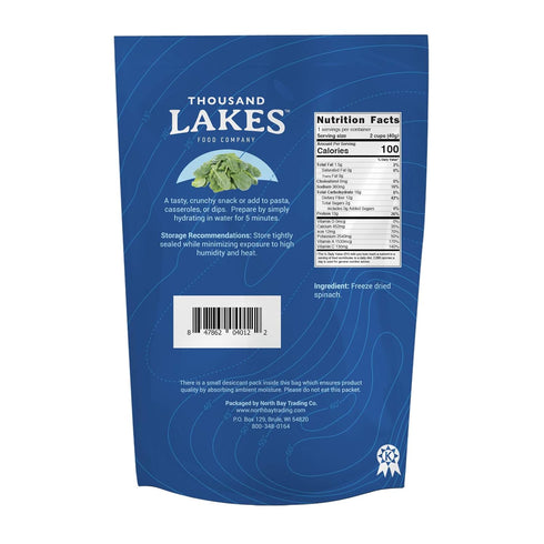 Thousand Lakes Freeze Dried Spinach Vegetables, 1.4 ounces | 100% Veggies | Excellent Source of Iron