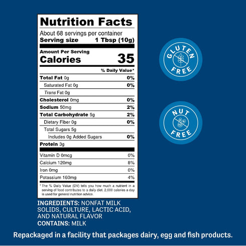 1.5 lb, Pack 1 Judee's Gluten Free Greek Yogurt Powder - Nut Free Mix - Instant Yogurt Powder for Smoothies, Popsicles