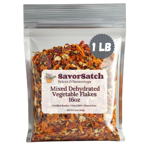 SavorSatch Dehydrated Mixed Dried Vegetable Flakes - 16oz Resealable Pouch | Bulk Pack
