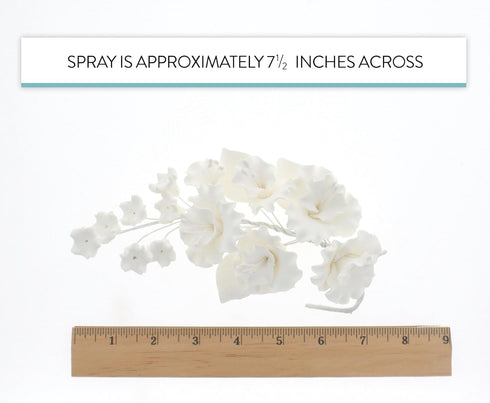 1 Count Sugar Blossom Cake Spray Gumpaste Flowers for Cake Decorating White Cherry Blossoms with Green Leaves by Chef