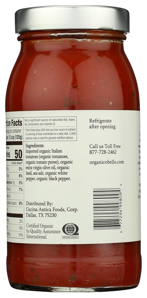 ORGANICO BELLO Organic Delicate Recipe Pasta Sauce, 25 OZ
