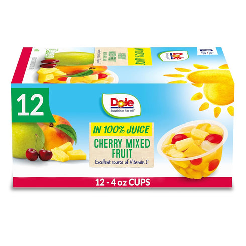 Dole Fruit Bowls Snacks Cherry Mixed Fruit in 100% Juice, 4oz 12 Total Cups