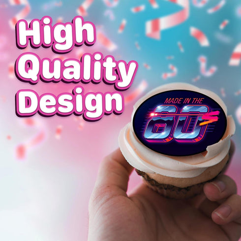 30 Edible Cupcake Toppers – 80's Retro Party Themed Collection of Uncut Edible Cake Decorations on Wafer Sheet