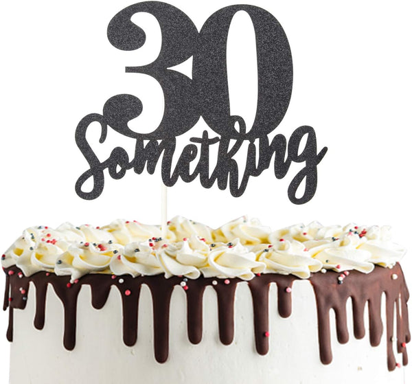 30 Something Cake Topper Double Sided Black Glitter Sign for 30th Birthday Party Decorations