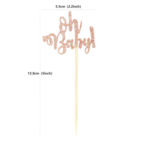 Ercadio 24 Pack Oh Baby Cupcake Toppers Rose Gold Glitter Cake Decorations for Baby Shower Birthday Party