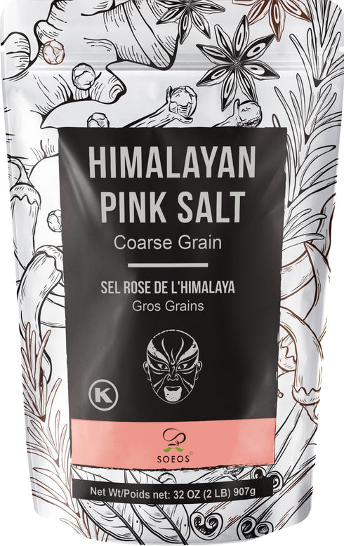 Soeos Himalayan Pink Salt, Coarse Grain, 2 Pound (32 Oz), Pink Himalayan