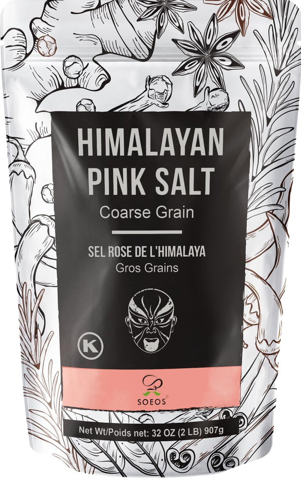 Soeos Himalayan Pink Salt, Coarse Grain, 2 Pound (32 Oz), Pink Himalayan