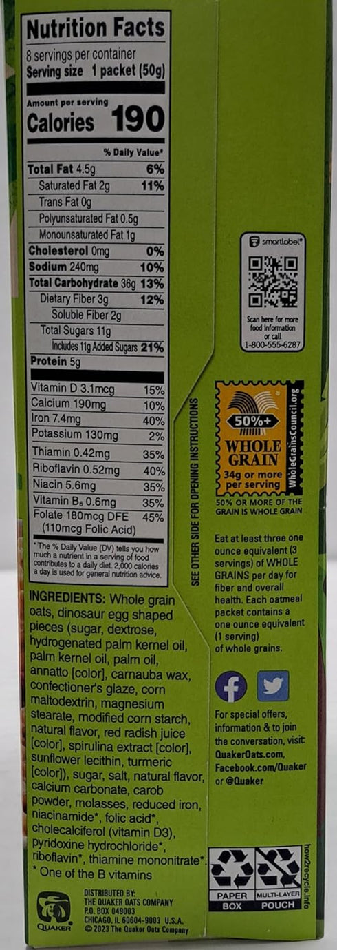 8 14.1 oz (2... Quaker Dinosaur Eggs! Brown Sugar Instant Oatmeal, Servings, Box